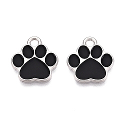 Черный Подвески из эмали и сплава, платина, без свинца и без кадмия, очарование отпечатка лапы, чёрные, 15.5x14x1 мм, отверстие : 2 мм