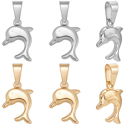 (52) Непрозрачная лаванда 6 шт. 2 цвета 304 подвески из нержавеющей стали, прелести дельфинов, разноцветные, 17x13x3.5 мм, отверстие : 6x3.5 мм, 3 шт / цвет