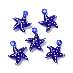 Синий Подвески лэмпворк ручной работы, неровный, морская звезда, синие, 35~38x31~32x8~9 мм, отверстие : 2~4 мм