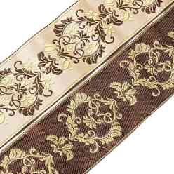 Marron Clair Ruban polyester style ethnique, ruban jacquard, ruban tyrolien, Motif floral, bisque, 3-1/8 pouces (80 mm)