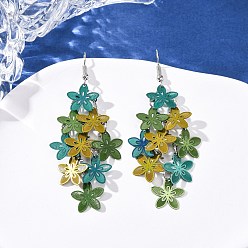 Морско-зеленый 430 болтаться серьги из нержавеющей стали цветок, с железными крюками серьги, платина, цвета морской волны, 74 мм