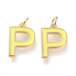 Letter P Латунь эмаль подвески, с целью перехода в кольце, долговечный, реальный 18 k позолоченный, letter.p, шампанское желтый, letter.p, р: 17x11.5x1.8 мм, прыжковые кольца: внутренний диаметр: 3 мм