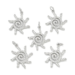 Platinum SHEGRACE Brass Micro Pave Clear Cubic Zirconia Pendants, Sun Charms, Cadmium Free & Nickel Free & Lead Free, Platinum, 22.5x19x2mm, Hole: 3.5mm