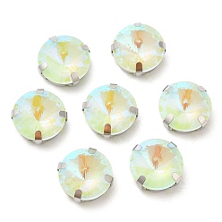 Перидот Мокко флуоресцентный(ми) плоский круглый пришитый страз, многожильных ссылки, с настройками латуни, аксессуары для одежды, перидот, 12.5x7 мм, отверстие : 1.2 мм