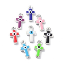 Mixed Color CCB Plastic Enamel Pendants, Cross with Evil Eye, Mixed Color, 21.5x11x4mm, Hole: 1.6mm