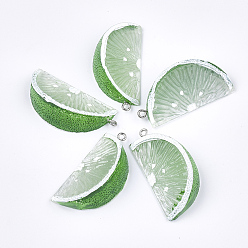 Зеленый Подвески из смолы, с фурнитурой железной платинового оттенка, имитация еды, оранжевые, зелёные, 43~44x21x14 мм, отверстие : 2 мм