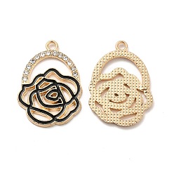 Light Gold Подвески из эмали и сплава, с кристально горный хрусталь, арка и розовое очарование, золотой свет, 26x19x1.5 мм, отверстие : 2 мм