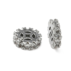 Платина Латунные микро проложить кубического циркония бусы, плоско-круглые, платина, 8.5x2.5 мм, отверстие : 1.5x1.5 мм