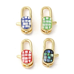 (52) Непрозрачная лаванда Латунные эмалированные застежки-лобстеры, с оболочкой, долговечный, без свинца и без кадмия, реальный 18 k позолоченный, овальные, разноцветные, 18x9x6.5 мм, отверстие : 1.2 мм