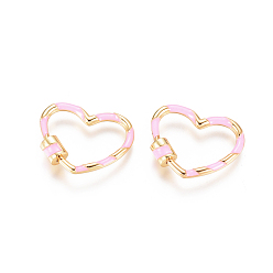 Pink Позолоченные латунные подвески с карабином, с эмалью, для изготовления ожерелий, долговечный, сердце, розовые, 22x26.5x5.3 мм, винт: 6.5x5.3 мм