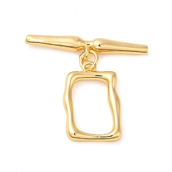 Real 18K Gold Plated Brass Toggle Clasps, Cadmium Free & Nickel Free & Lead Free, Rectangle, Real 18K Gold Plated, Rectangle: 19.5x13x3mm, Hole: 1.6mm; Bar: 28x5.5x3.5mm, Hole: 1.6mm