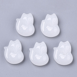Creamy White Spray Painted Glass Pendants, Imitation Jade, Fox, Creamy White, 18x14x7mm, Hole: 1mm