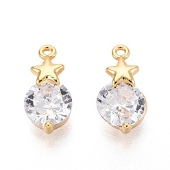 Звезда Латунные микро проложить кубического циркония прелести, реальный 18 k позолоченный, звезда, 11.5x6~6.5x4.5 мм, отверстие : 0.9 мм