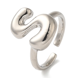 Letter S Латунное открытое кольцо-манжета для женщин с инициалами, без кадмия, без никеля и без свинца, Письмо с, 17x12.5 мм, регулируемый