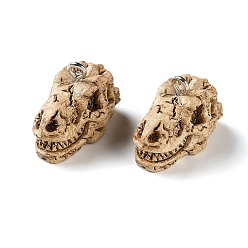 Dinosaur Skull Theme Opaque Resin Pendants, with Platinum Iron Loop, Dinosaur Charm, 15x22x13.5mm, Hole: 2mm