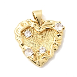 Настоящее золото 18K Латунные микро проложить кубического циркония подвески, сердце прелести, долговечный, стойки покрытие, без свинца и без кадмия, реальный 18 k позолоченный, 19x18.5x3.5 мм, отверстие : 4x3 мм