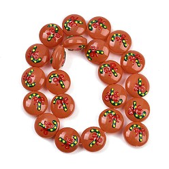 Candy Cane Рождественские эмалевые бусины ручной работы в технике лэмпворк, плоско-круглые, шоколадная конфета, 18~18.5x10.5~12.5 мм, отверстие : 1.2~1.4 мм