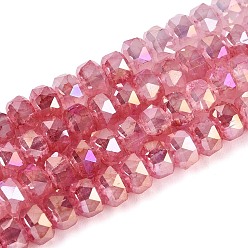 Индийский Красный Гальванизированные стеклянные бусины, имитирующие нефрит, с защитой от потускнения., рондель, градиент цвета, граненые, Индийская красная, 5.5~6x4~4.5 мм, отверстие : 0.8~1.2 мм, около 84~93 шт / нитка, 13.78~14.96'' (35~38 см)