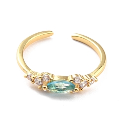 Небесно-голубой Кольцо-манжета с конским глазом из кубического циркония, открытое кольцо из настоящей позолоченной латуни 18k для женщин, без кадмия, без никеля и без свинца, голубой, размер США 4 3/4 (15.4 мм)
