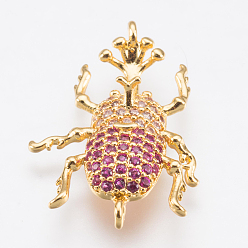 Golden Brass Micro Pave Cubic Zirconia Links, Insect, Colorful, Golden, 25.5x20.5x5mm, Hole: 1.2mm