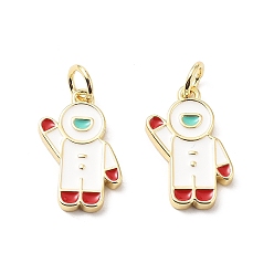 Другие Латунь эмаль подвески, с прыжковых колец, стойки покрытие, реальный 18 k позолоченный, без свинца и без кадмия, долговечный, космонавт, 16.5x10x2 мм, отверстие : 3.3 мм