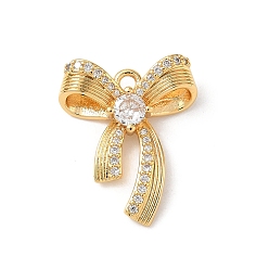 Настоящее золото 18K Латунные микропаве прозрачные подвески с фианитом, очарование бантом, без никеля , реальный 18 k позолоченный, 21.5x17.5x5 мм, отверстие : 1.8 мм