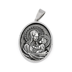 Античное Серебро 304 подвески из нержавеющей стали, овал с подвеской девы марии, античное серебро, 36x26x5.5 мм, отверстие : 8x4 мм