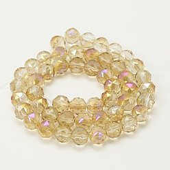 Light Khaki Electroplate Glass Beads Strands, Full Rainbow Plated, Faceted, Round, Light Khaki, 8mm, Hole: 1mm