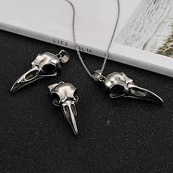 Antique Silver 304 Stainless Steel Big Pendants, Bird Skull, Antique Silver, 56x21.5x14.5mm, Hole: 10x7mm