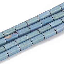 Blue Plated Electroplate Non-magnetic Synthetic Hematite Beads Strands, Matte Style, Column, Blue Plated, 4x2mm, Hole: 0.8mm, about 90pcs/strand, 15.7 inch