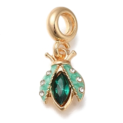 Золотой Подвеска из эмалированного сплава с покрытием из сплава в европейском стиле, Подвески в виде божьей коровки с большими отверстиями и изумрудными стразами, золотые, 26 мм, отверстие : 4.5 мм, божья коровка: 16x10.5x4 мм