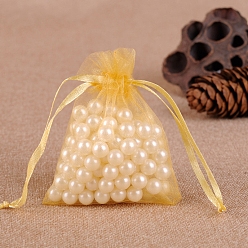 Золотистый Мешочки для хранения украшений из органзы, свадебные подарочные пакеты со шнурком для свадебной вечеринки, прямоугольные, золотые, 7x5 см