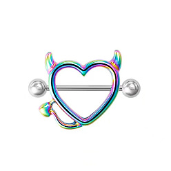 Rainbow Color 304 Кольца для сосков из нержавеющей стали, булавки для пирсинга сосков, Радуга цветов, 18x23 мм, штифты : 1.6 мм