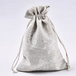 Снежинка Набивные мешочки из поликоттона (полиэфирного хлопка), шнурок сумки, Рождество, снежинка шаблон, старое кружево, 17.5~18x12.7~13 см