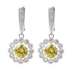 Желтый Латунные серьги-кольца с кубическим цирконием и паве для женщин, платина, желтые, 35x16 мм