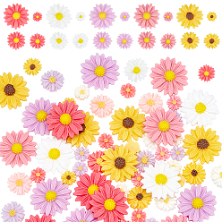 Mixed Color Flatback Hair & Costume Accessories Ornaments Resin Flower Daisy Cabochons, Mixed Color, 75pcs/box