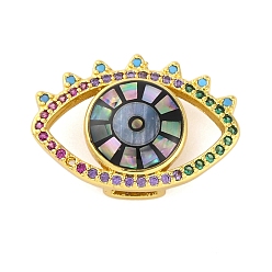 Настоящее золото 14K Латунные микро проложить кубического циркония слайд прелести, глаз, реальный 14 k позолоченный, 15x21.5x6.5 мм, отверстие : 4.5x1.5 мм