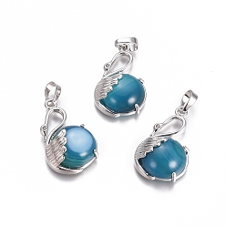 Натуральный Агат Природные подвески агат, с латунной фурнитурой платинового цвета, лебедь, окрашенная и подогревом, 30.8x18.8x8.5 мм, отверстие : 7x5 мм