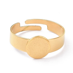 Real 18K Gold Plated Ion Plating(IP) Adjustable 304 Stainless Steel Finger Rings Components, Pad Ring Base Findings, Flat Round, Real 18K Gold Plated, Tray: 8mm, 4mm, US Size 6 1/2(16.9mm)