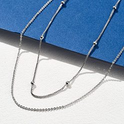 Платина Латунные двухслойные ожерелья, цепочки rolo и satellite для женщин, 304 из нержавеющей стали застежкой омар, стойки покрытие, без свинца и без кадмия, долговечный, платина, 15.41 дюйм (39.15 см)