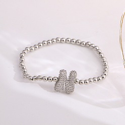 Letter N Женские браслеты из латуни с микропаве из прозрачных кубических цирконий, буквы, платина, Письмо N, 6.69 дюйм (17 см)