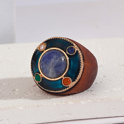 Содалитовое Плоские круглые кольца из дерева, смолы и натурального содалита, 24 мм, внутренний диаметр: 18 мм