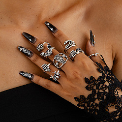 Античное Серебро Наборы колец из сплава на тему Хэллоуина, античное серебро, внутренний диаметр: 17~18 мм