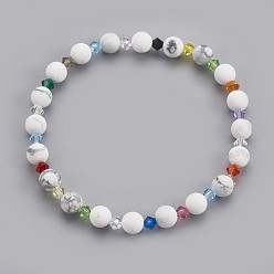 Howlite Synthetic Howlite Beads Stretch Bracelets, with Faceted Bicone Crystal Czech Glass Beads, Round, 2 inch(5.2cm)