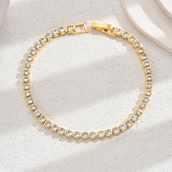 Прозрачный Минималистичные теннисные браслеты из латуни с паве из кубических цирконий для женщин, золотые, прозрачные, 7-1/8 дюйм (18 см)