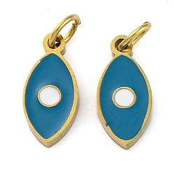 Horse Eye Ионное покрытие (ip) 304 брелоки из нержавеющей стали с эмалью, с целью перехода в кольце, ручная полировка, реальный 18 k позолоченный, глаз, лошадиный глаз , 10.5x5x1.5 мм, отверстие : 2.5 мм