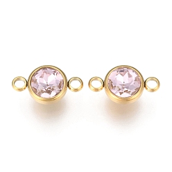 Розовый К 9 соединители стеклянные звенья, граненые, с 304 фурнитурой из нержавеющей стали, ионное покрытие (ip), плоско-круглые, золотые, светло-розовый, 17.5x10x6.5 мм, отверстие : 2.5 мм