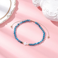 Апатит Плетеные браслеты из бусин натурального апатита для женщин, круглый и крест, внутренний диаметр: 2-1/8~3-3/8 дюйм (5.5~8.5 см)