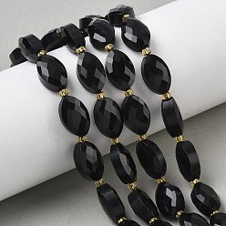 Обсидиан Природные обсидиана бисер нитей, граненые, лошадь форма глаз, с бисером, 14x9x6 мм, отверстие : 1.6 мм, около 23 шт / нитка, 15.16'' (38.5 см)