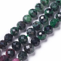 Ruby in Zoisite Natural Ruby in Zoisite Beads Strands, Faceted, Round, 6.5mm, Hole: 0.7mm, about 61pcs/strand, 15.43 inch(39.2cm)